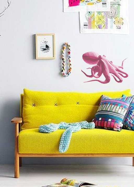 Squid Polygonal Wall decal, Wallmonkeys Squid Wall Decal Peel and Stick Graphic, Octopus Wall Sticker Ocean Sea Fish Multi Color GD285