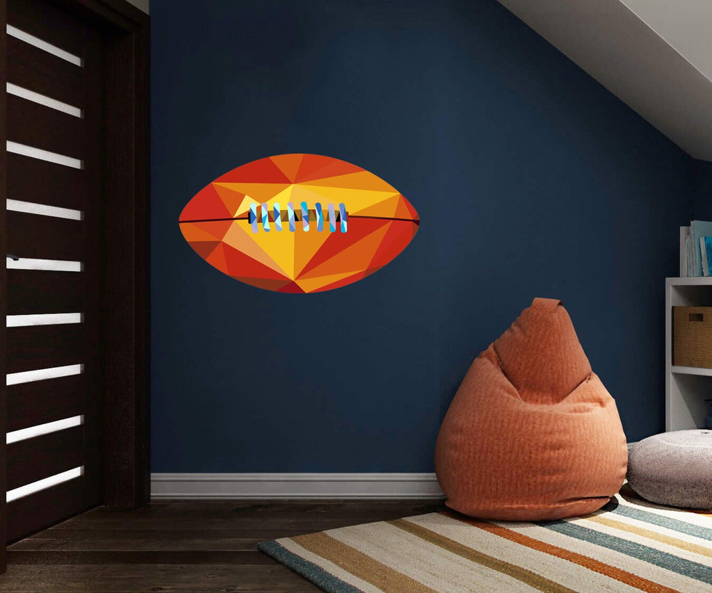 Gridiron American Football Ball Polygonal Wall decal, Large 3D Wall Decal, Self Adhesive and Removable Vinyl Sticker, Multi Color GD288