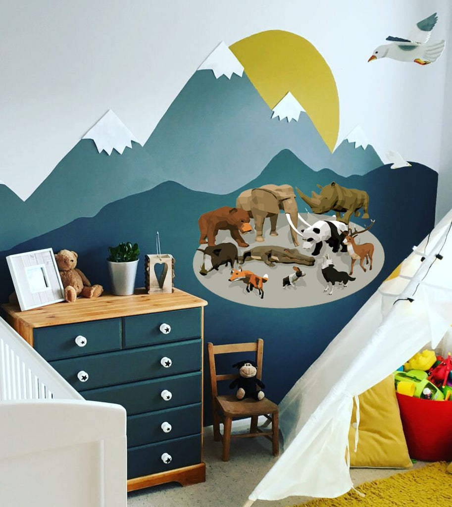 Animals Polygonal Wall decal, Animals Polygon sticker, modern wall art, Jungle Animal Wall Stickers for Kids Room Decor Multi Color GD292