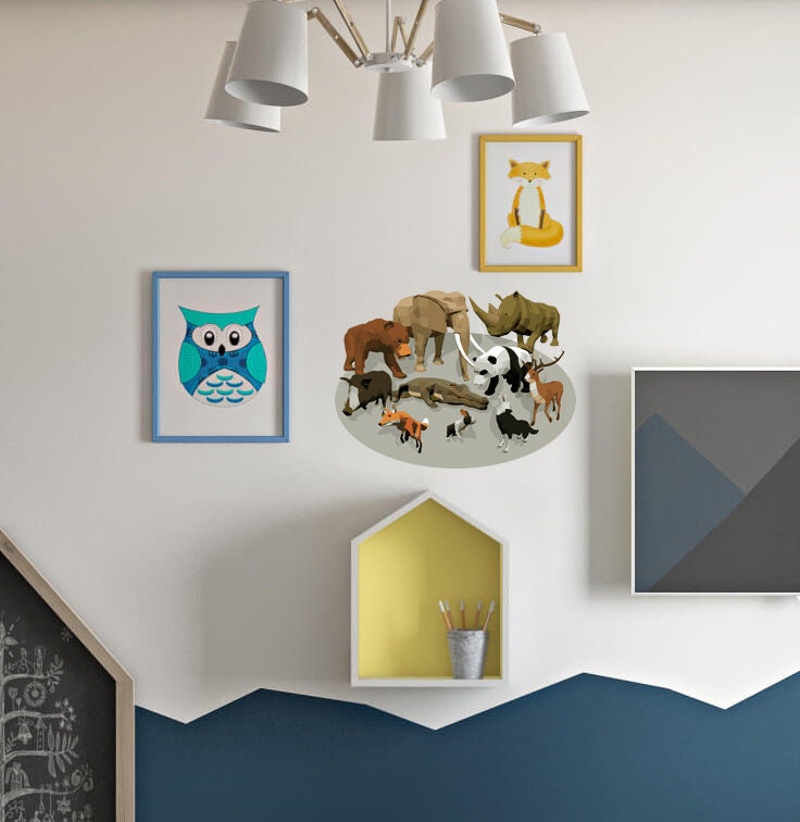 Animals Polygonal Wall decal, Animals Polygon sticker, modern wall art, Jungle Animal Wall Stickers for Kids Room Decor Multi Color GD292