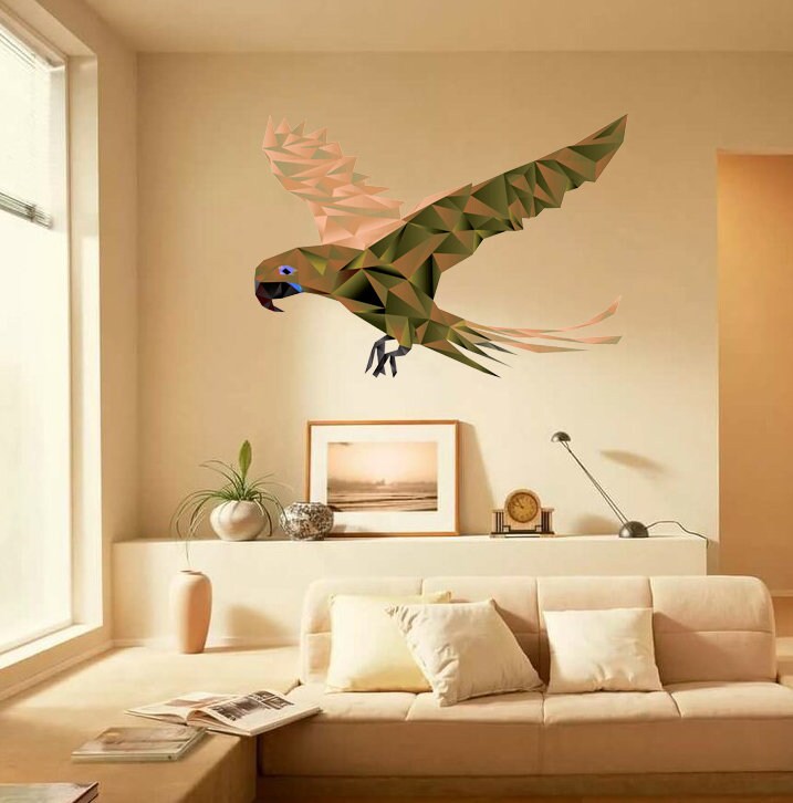 Wallmonkeys Parrot Flying Hand Draw Wall Decal Peel and Stick Graphic, Bird Parrot Polygon sticker,modern wall art, Multi Color GD293