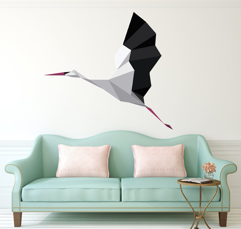 Stork Polygon Wall art Stork decal Polygon animal Stork baby shower Modern wall art living room Bird décor for wall Gift for newlyweds GD298