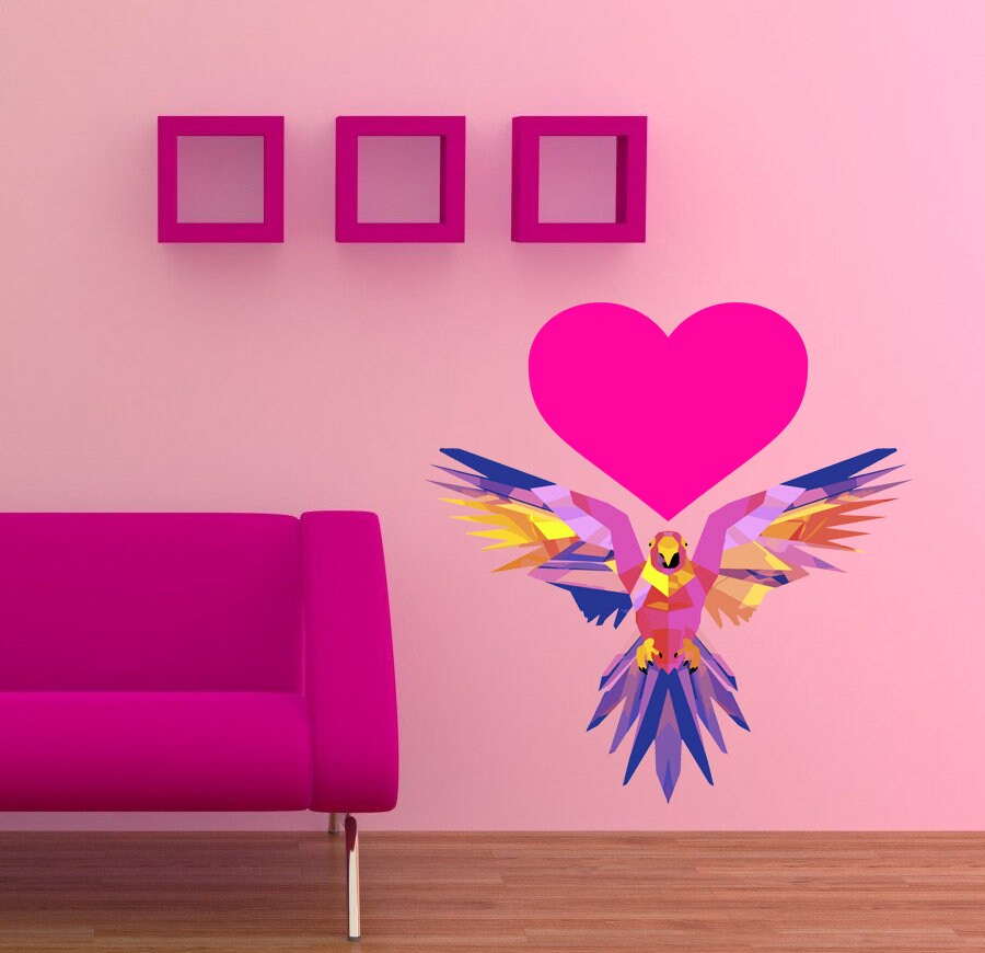Parrot Heart Polygonal Wall decal, Parrot Heart Polygon sticker,modern wall art, Love Heart Vinyl Decal Sticker Multi Color GD299