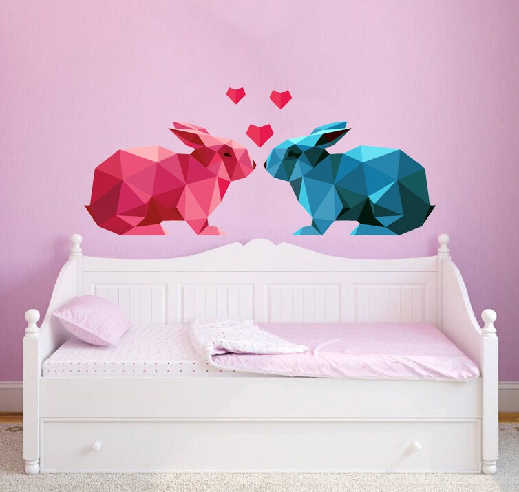 Creative Cute Rabbit Wall Decals, DIY Love Heart Bunny Wall Stickers, Peel & Stick Removable Kids Room Girls Bedroom Wall Multi Color GD300