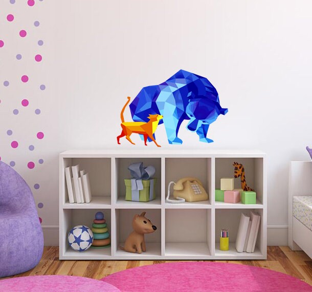 Bear Dog Polygonal Wall decal, 3d bear dog wall decal, dog bedroom decor for boys, dogs wall stickers, dog wall decor, Multi Color GD301