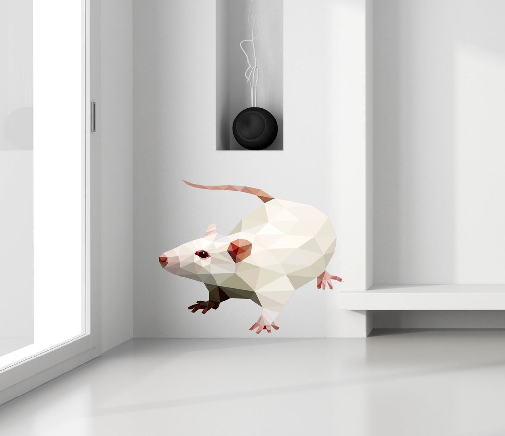 White Rat Polygonal Wall decal, Wallmonkeys Rat Wall Decal Peel and Stick Animal Graphics Multi Color GD302