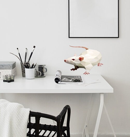 White Rat Polygonal Wall decal, Wallmonkeys Rat Wall Decal Peel and Stick Animal Graphics Multi Color GD302