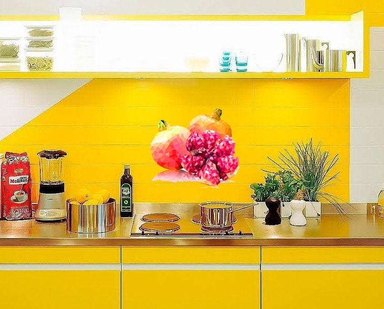 Pomegranate fruit Polygonal Wall decal Pomegranate fruit Polygon sticker Pomegranate Polygon Modern Kitchen wall stickers Multi Color GD303
