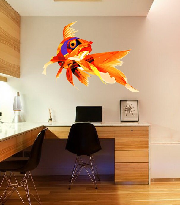 Gold Fish Wall Decal, Polygonal Fish Wall Decal, Nautical Vinyl Sticker Murals, Gold fish Polygon sticker, Multi Color GD310