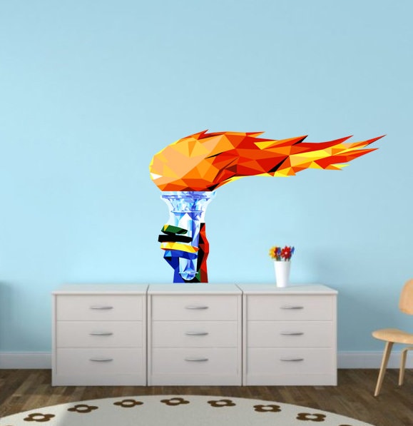 Olympic Flame Polygonal Wall decal, Olympic Flame Polygon sticker,modern wall art, Multi Color GD311