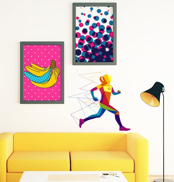 Run Sport Polygonal Wall decal, Run Sport Polygon sticker,modern wall art, Multi Color GD312