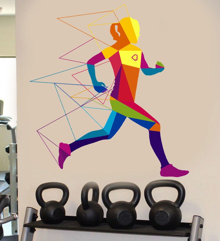 Run Sport Polygonal Wall decal, Run Sport Polygon sticker,modern wall art, Multi Color GD312
