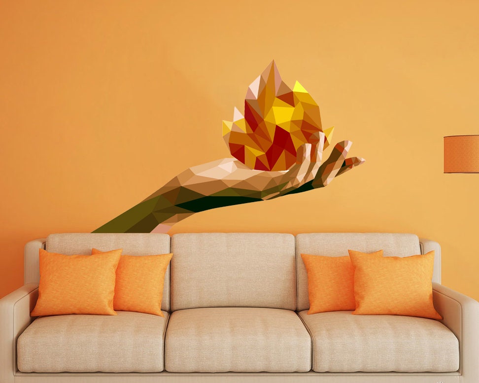 Bonfire fire Polygonal Wall decal, Bonfire fire Polygon sticker,modern wall art, Multi Color GD324