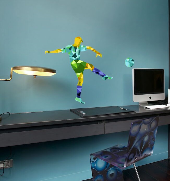 3D Football Polygonal Wall decal, Football Polygon sticker, Football Vector Wall Art Decor Prints, living room decor Multi Color GD326
