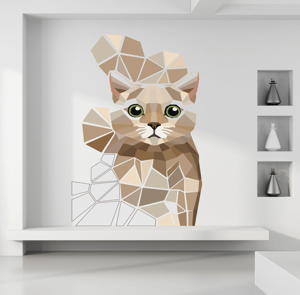 Cat Polygonal Wall decal, Cat Polygon sticker, living room decor,wall decor, room decor,modern wall art,wall sticker cat, Multi Color GD327