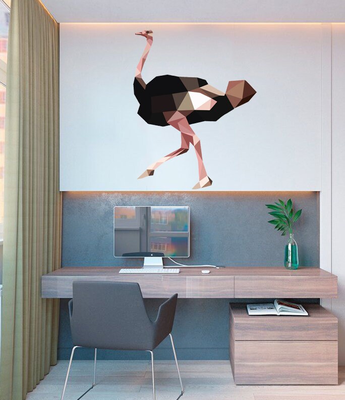 Ostrich Polygonal Wall decal, Ostrich Polygon sticker, modern wall art, Ostrich Animal Room Stickers Murals Large Decor Multi Color GD328