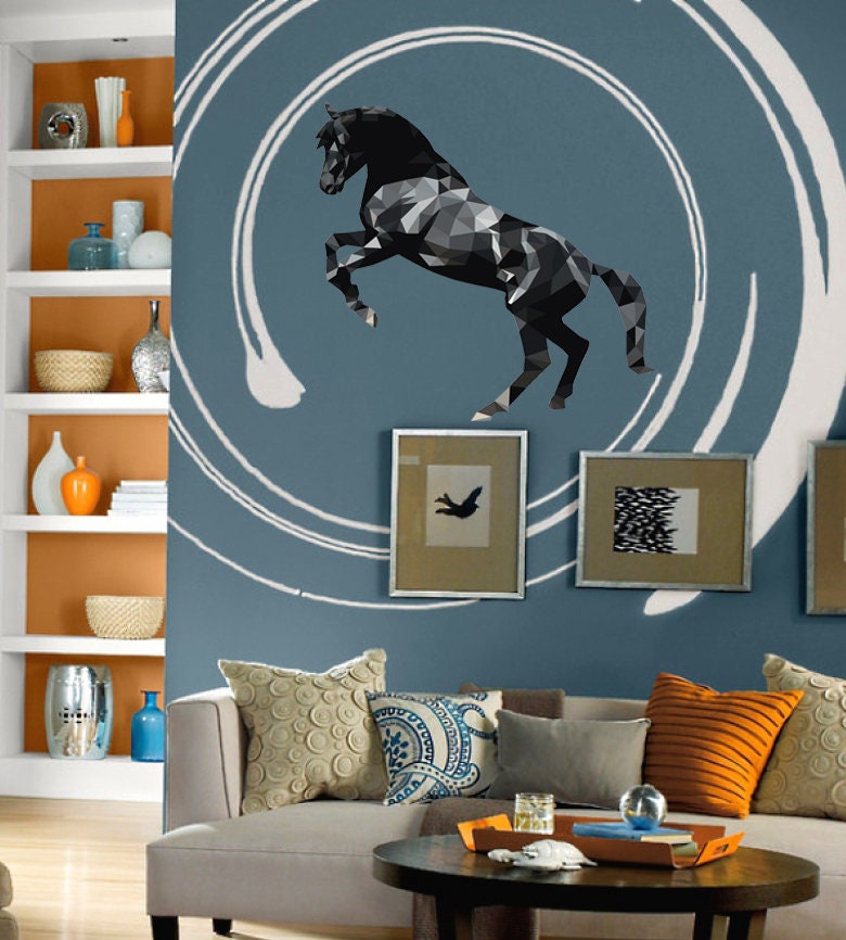 horse decor ,black horse warp , wall sticker apartment decoration, room decals art for bedroom vinyl GD333
