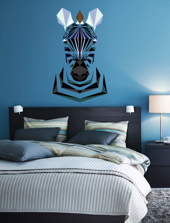 Zebra Polygonal Wall decal, Zebra Polygon sticker,modern wall art, Multi Color GD334
