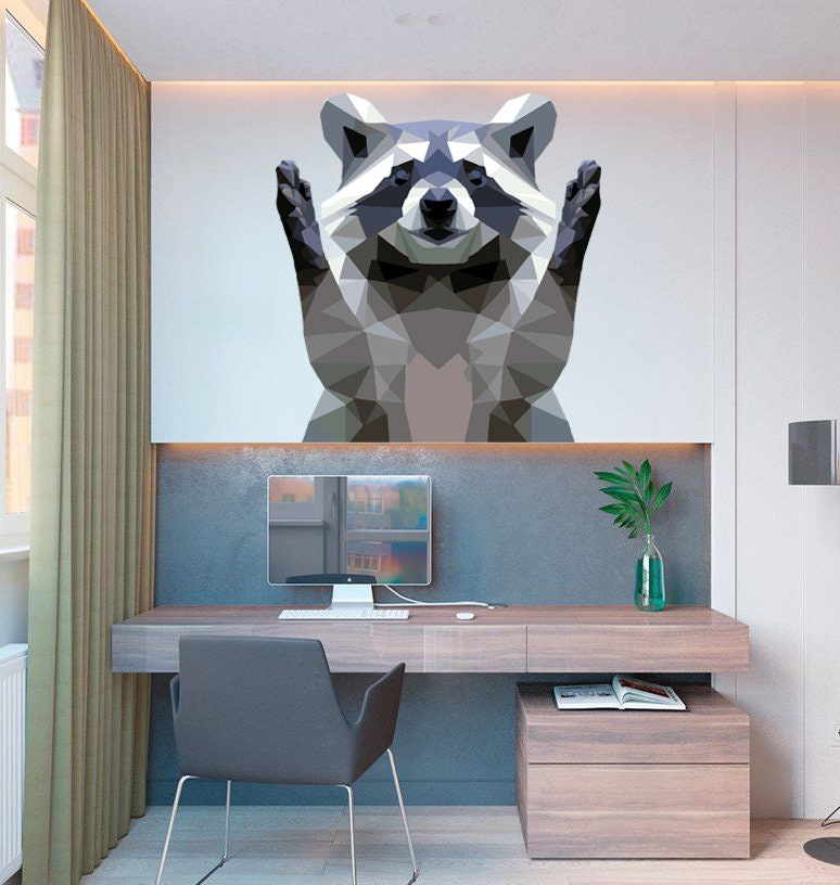 Raccoon Home Decor Raccoon Wall Decal Wild Animal Wall Decal Mural Sticker Removable Tree Raccoons Bedroom Peel and Stick Multi Color GD338