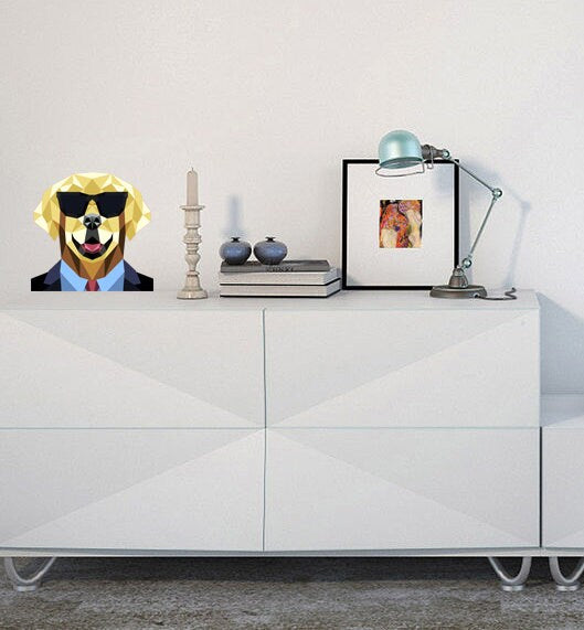 Stylish dog Polygonal Wall decal, wall decor living room ,modern wall art, dog wall decor, dog stickers, Multi Color GD345
