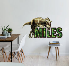 Load image into Gallery viewer, Dinosaur Custom name wall decal, Boys Nursery Green T Rex Tyrannosaurus Dinosaurs Initial Vinyl Wall Stickers GD396