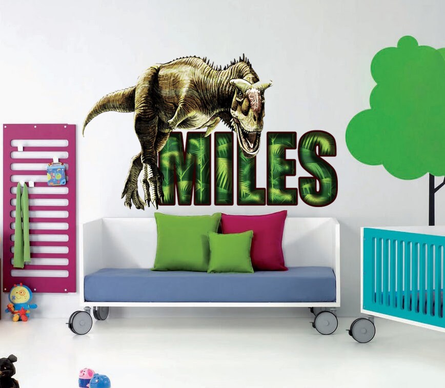 Dinosaur Custom name wall decal, Boys Nursery Green T Rex Tyrannosaurus Dinosaurs Initial Vinyl Wall Stickers GD396