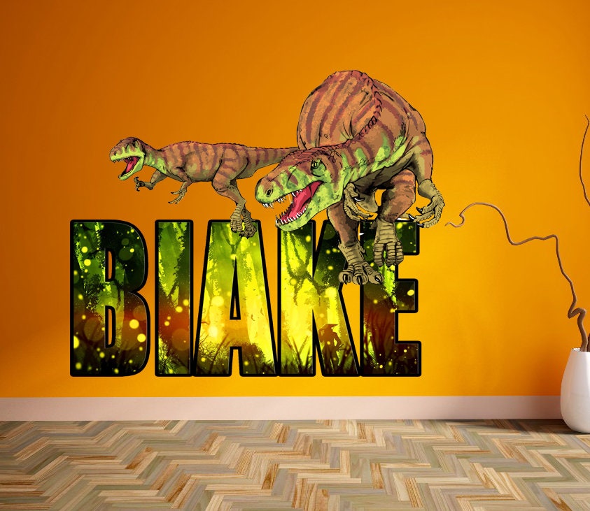 Dinosaur Raptor Custom name wall decal, Custom Name Dinosaurs Wall Decal, Kids Sticker Trex T-rex, GD397