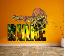 Load image into Gallery viewer, Dinosaur Raptor Custom name wall decal, Custom Name Dinosaurs Wall Decal, Kids Sticker Trex T-rex, GD397