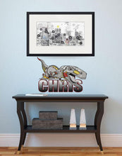 Load image into Gallery viewer, Dinosaur Raptor Custom name wall decal, personalized sticker, personalized decal, nursery decal baby boy stickers, baby girl decal GD398