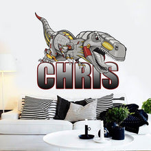 Load image into Gallery viewer, Dinosaur Raptor Custom name wall decal, personalized sticker, personalized decal, nursery decal baby boy stickers, baby girl decal GD398