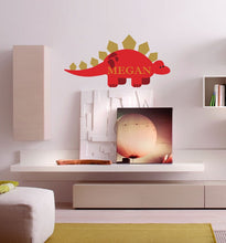 Load image into Gallery viewer, Stegosaurus Dinosaur Custom name wall decal, personalized sticker, personalized decal, nursery decal baby boy sticker, baby girl decal GD400