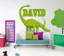 Load image into Gallery viewer, Dinosaur diplodocus Custom name wall decal, personalized sticker, personalized decal, nursery decal baby boy stickers, baby girl decal GD403