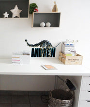 Load image into Gallery viewer, Dinosaur diplodocus Custom name wall decal, personalized sticker, personalized decal, nursery decal baby boy stickers, baby girl decal GD406