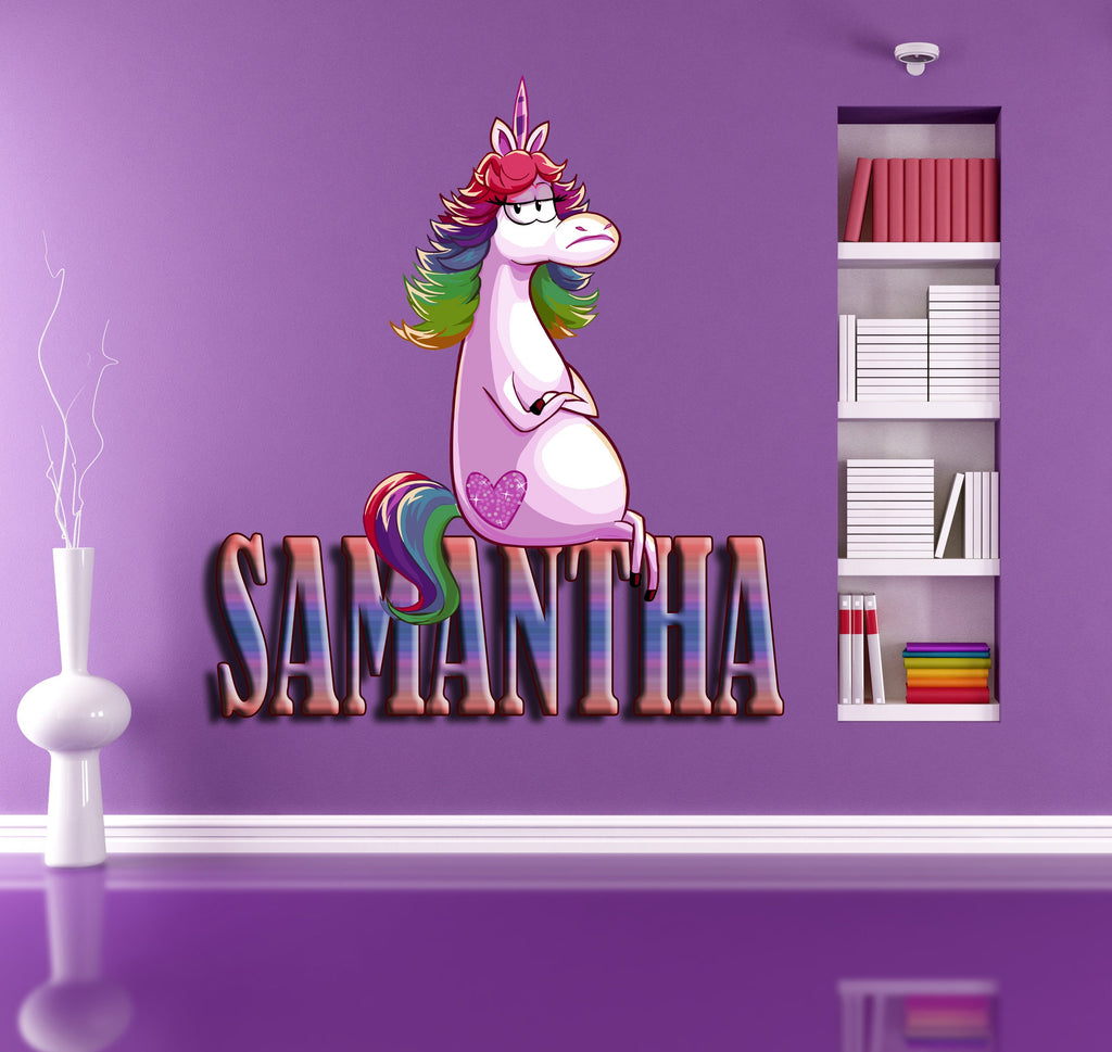 Unicorn Custom name wall decal, 3d unicorn wall, living room decor, unicorn room decor for girls bedroom, wall decor, baby girl decal GD420