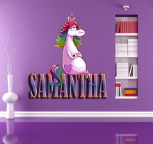 Load image into Gallery viewer, Unicorn Custom name wall decal, 3d unicorn wall, living room decor, unicorn room decor for girls bedroom, wall decor, baby girl decal GD420