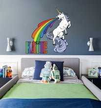 Load image into Gallery viewer, Unicorn Custom name wall decal, personalized sticker, unicorn room decor for girls bedroom, kids wall decals, room decor, wall decorGD422