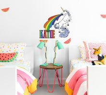 Load image into Gallery viewer, Unicorn Custom name wall decal, personalized sticker, unicorn room decor for girls bedroom, kids wall decals, room decor, wall decorGD422