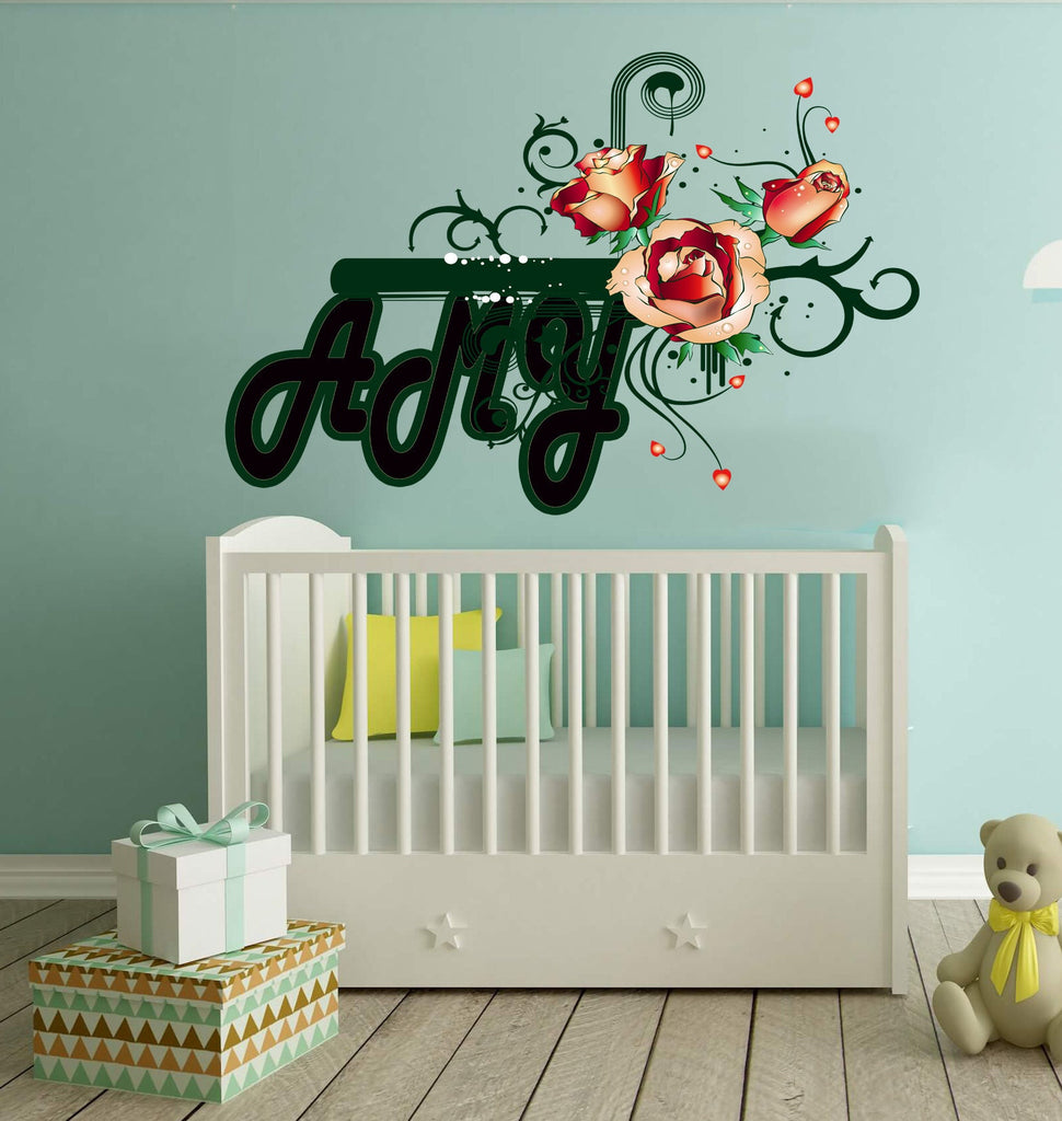 Rose Sticker-Custom Name Wall Decal - Rose Decals for Wall - Peony Rose -Bathroom Flower Decor (wall decals peel and stick) GD429