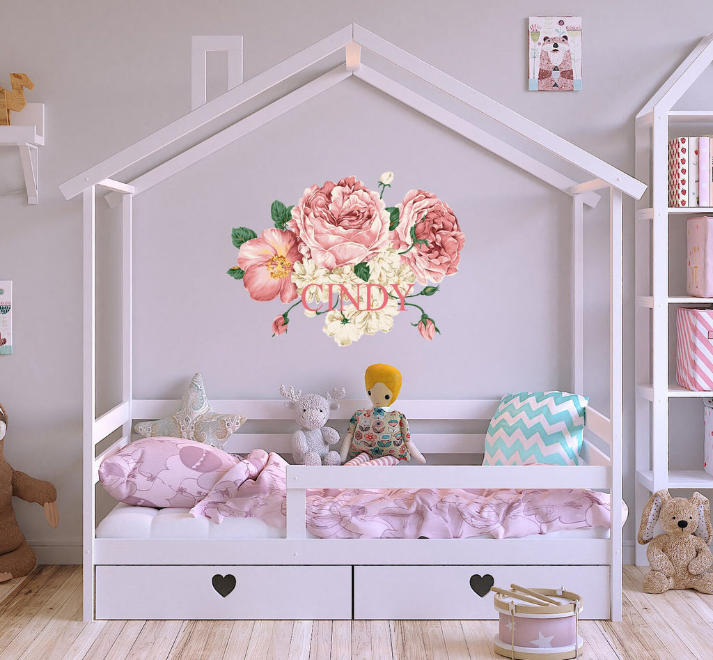 Vintage Peony Wall Decal, Custom Vinyl Decals, Peony Flower Wall Stickers,Flower Wall Art ,Peony Wall Mural for Bedroom Wall Decor GD435