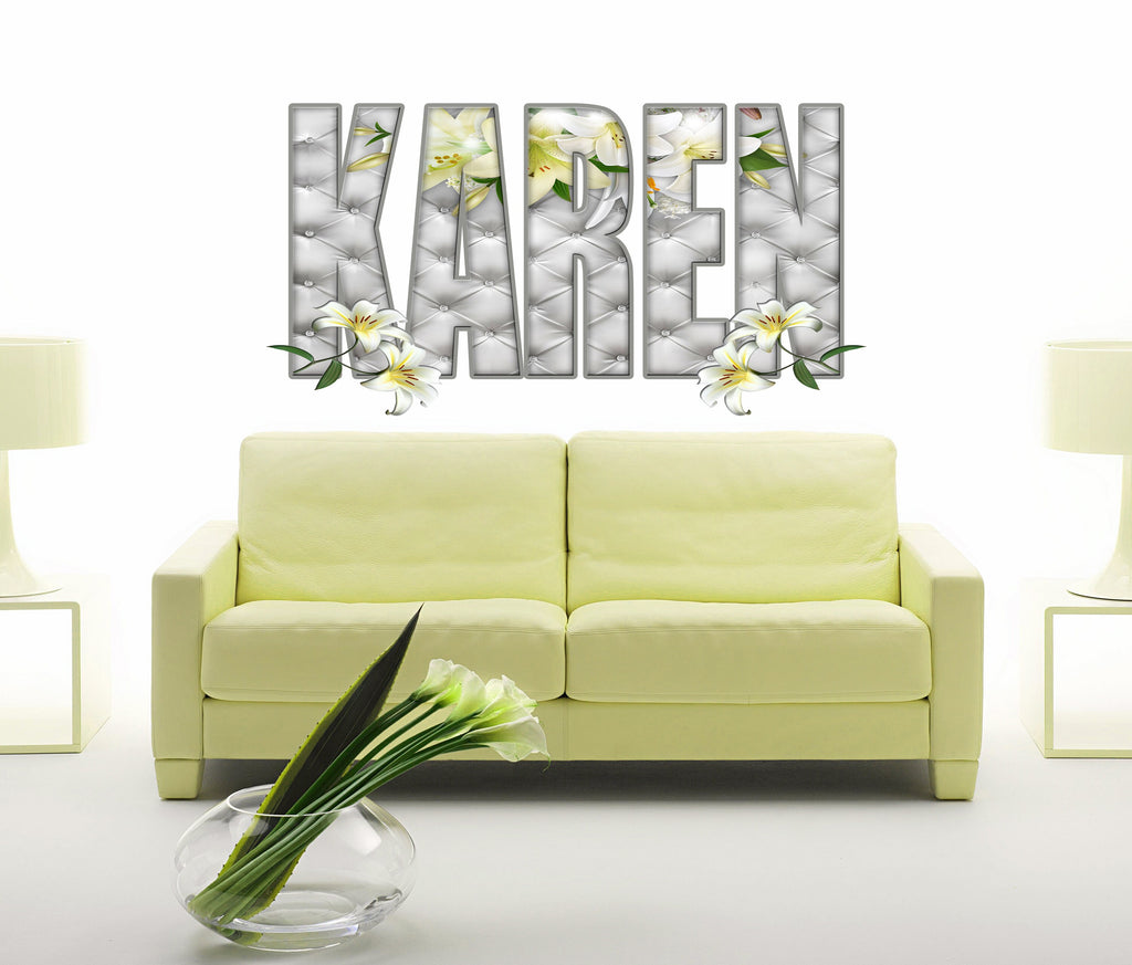Lilies Flower Custom name wall decal, personalized sticker, personalized decal, flower wall stickers, living room wall decor GD438