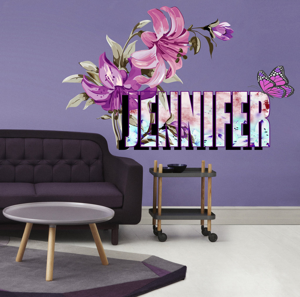 Lilies custom wall decal, purple flower wall stickers, 3d flower wall decor, lily flower wall stickers wall decor living room - GD443