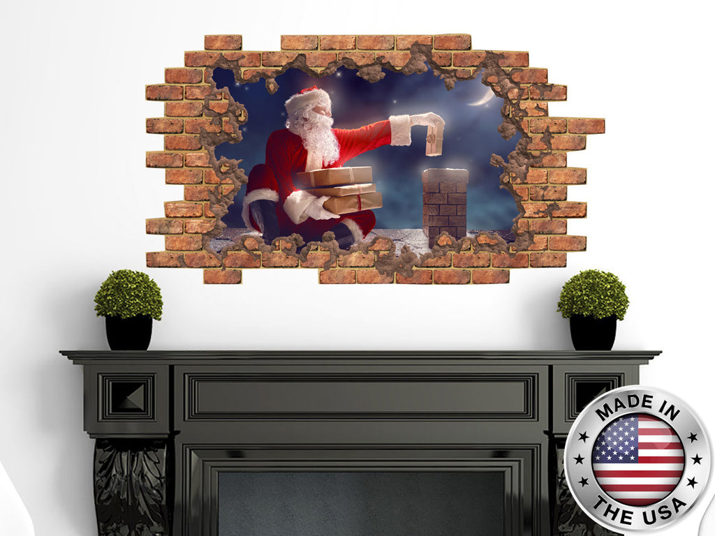 Santa Claus Hole in the Decals. Xmas Vinyl Sticker Murals. Christmas Room Decal. Merry Christmas Gift. Holiday Window Decoration NT200