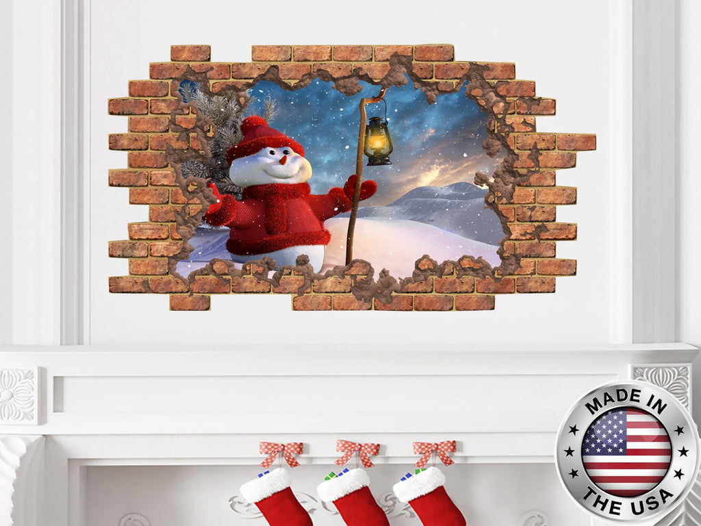 Snowman Hole in the Decals. Xmas Vinyl Sticker Murals. Christmas Room Decal. Merry Christmas Gift. Snowman Holiday Window Decoration NT120