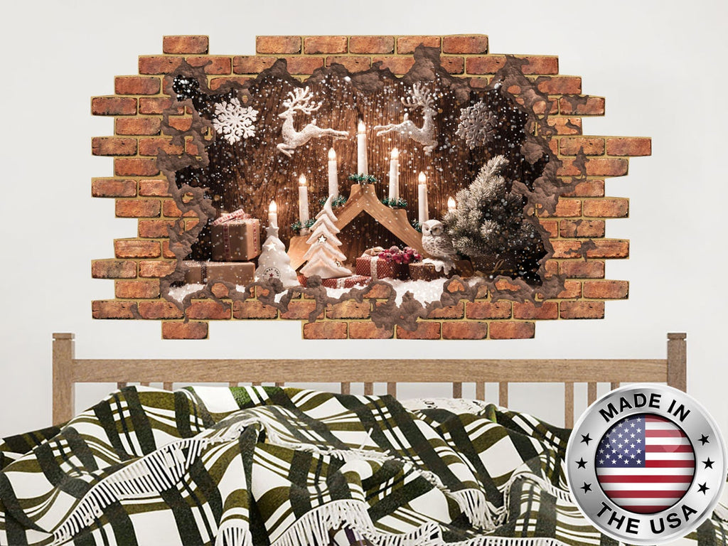 Merry Christmas Hole in the Decals. Xmas Vinyl Sticker Murals. Christmas Deer Decals. Christmas Gift Decoration. Window Holiday Decor NT208