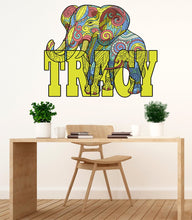Load image into Gallery viewer, Mandala Elephant Custom name wall decal, personalized sticker, personalized decal, nursery decal baby boy stickers, baby girl decal GD449