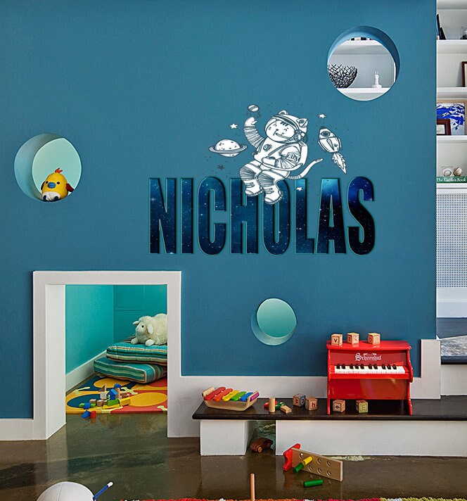 Space Cosmonaut Custom name wall decal, personalized sticker, personalized decal, nursery decal baby boy stickers, baby girl decal GD454
