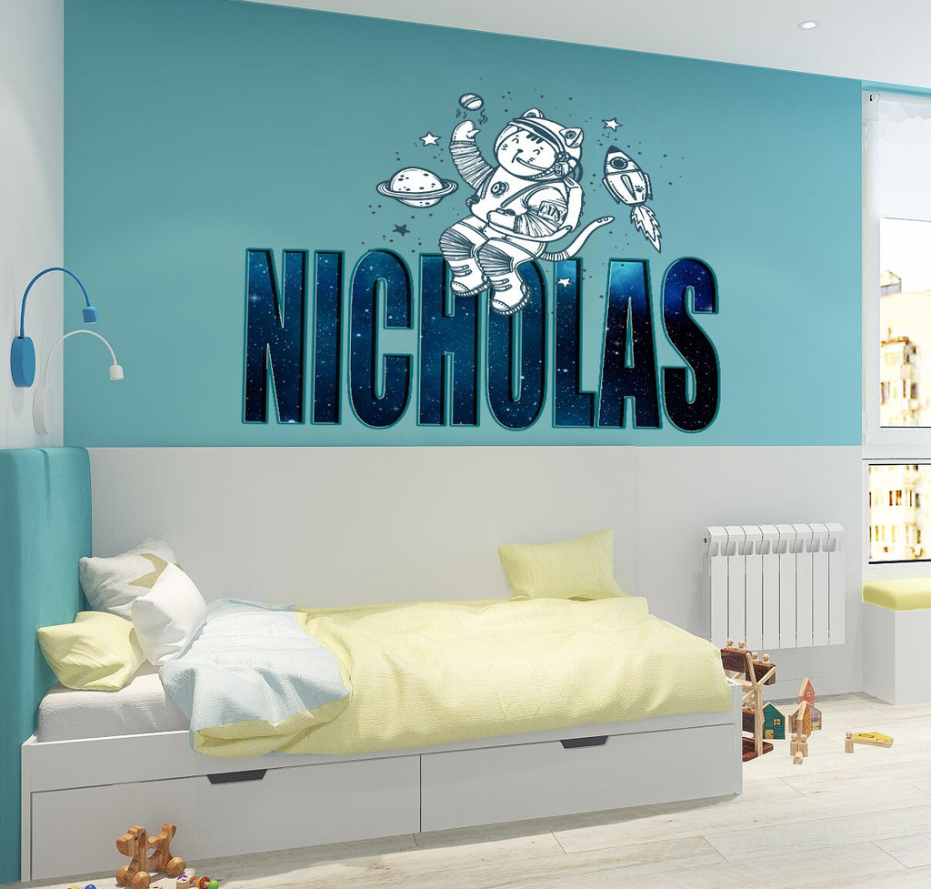 Space Cosmonaut Custom name wall decal, personalized sticker, personalized decal, nursery decal baby boy stickers, baby girl decal GD454