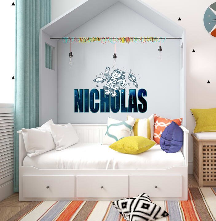 Space Cosmonaut Custom name wall decal, personalized sticker, personalized decal, nursery decal baby boy stickers, baby girl decal GD454