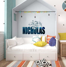 Load image into Gallery viewer, Space Cosmonaut Custom name wall decal, personalized sticker, personalized decal, nursery decal baby boy stickers, baby girl decal GD454