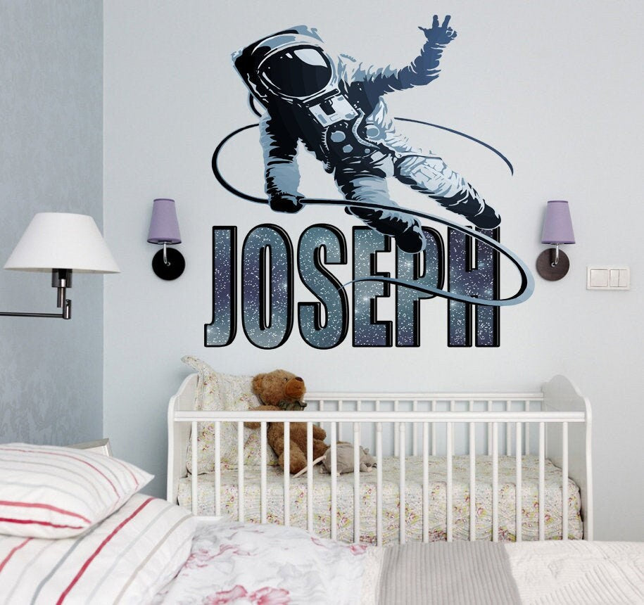Space Cosmonaut Custom name stickers boy, personalized sticker, nursery decal baby boy stickers GD455